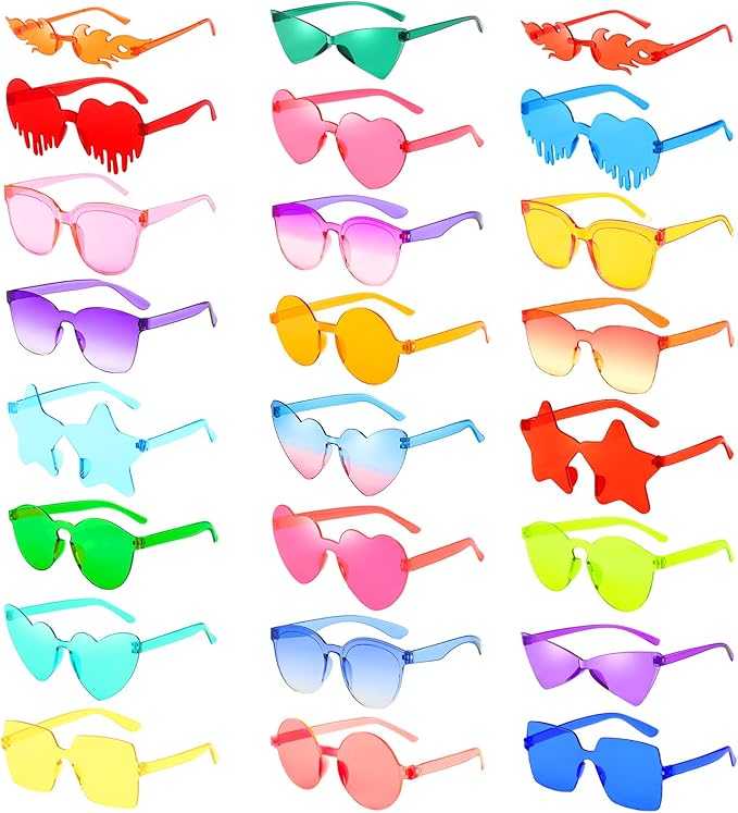 Pibupibu 24/48 Pack Mixed Rimless Colorful Party Sunglasses Bulk, Fun Party Glasses Photoshoot Prop Costume Eyewear