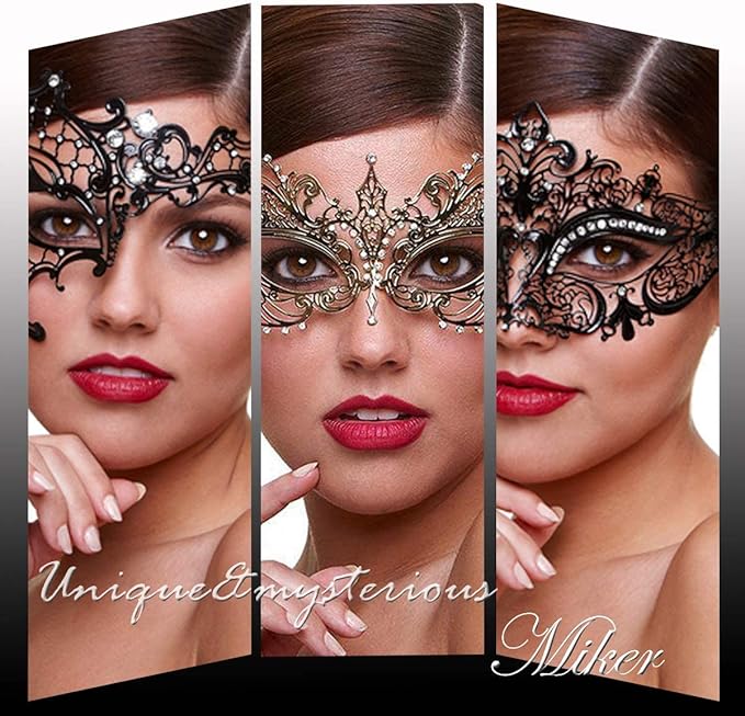 MYMENU Masquerade Mask for Couples Women Metal Rhinestone Venetian Party Evening Prom ball