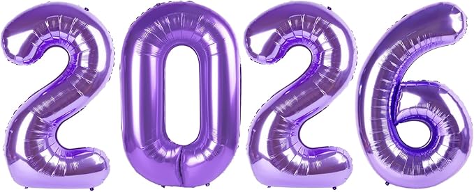 2026 Balloon Numbers - 40 Inch Purple New Years Eve Party Supplies 2026, Nye Decor Party Decorations Happy New Year, New Years Eve Foil Party Balloons