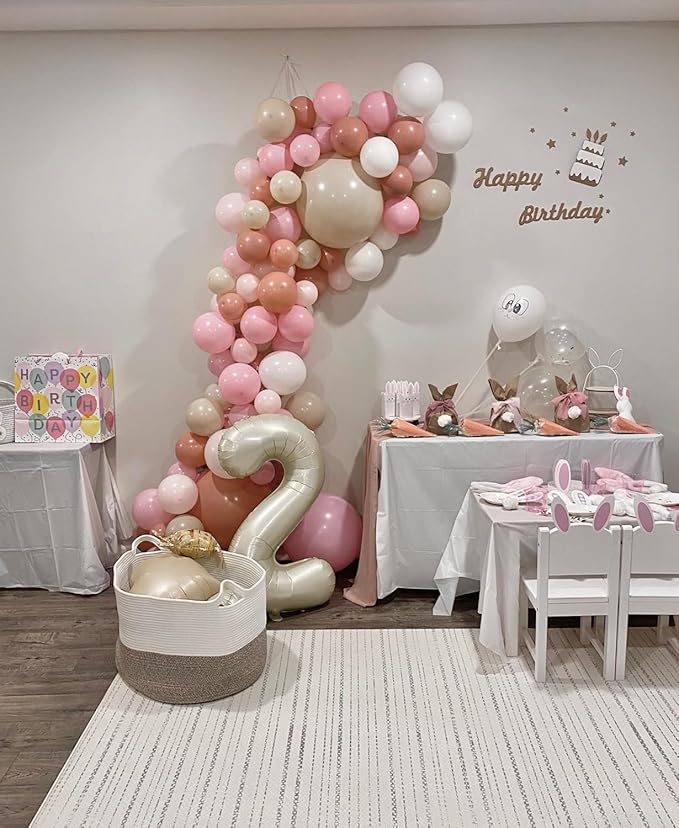 Smlpuame 40 Inch Beige Number 2 Balloons for 2nd Birthday Decorations Boys Girl, Giant Self-Sealing Cream Foil Number 0-10 White Sand Balloon for Women Men Party Anniversary Baby Shower Supplies