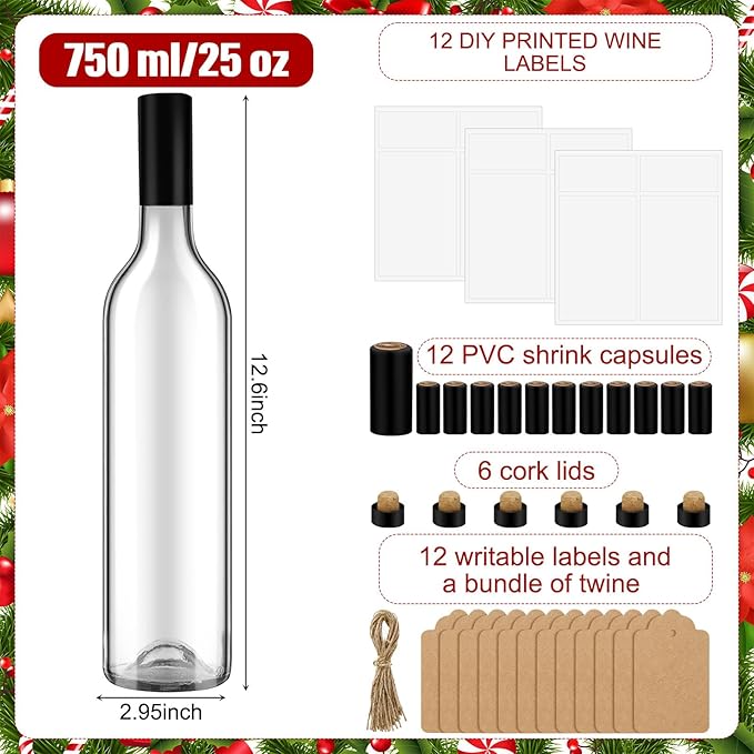 6 Set Coquito Bottles 25 oz Glass wine Bottles Brewing Bottles with Blank Printable Stickers Wine Bottles with Airtight Caps for Home Party Milk Eggnog Kefir