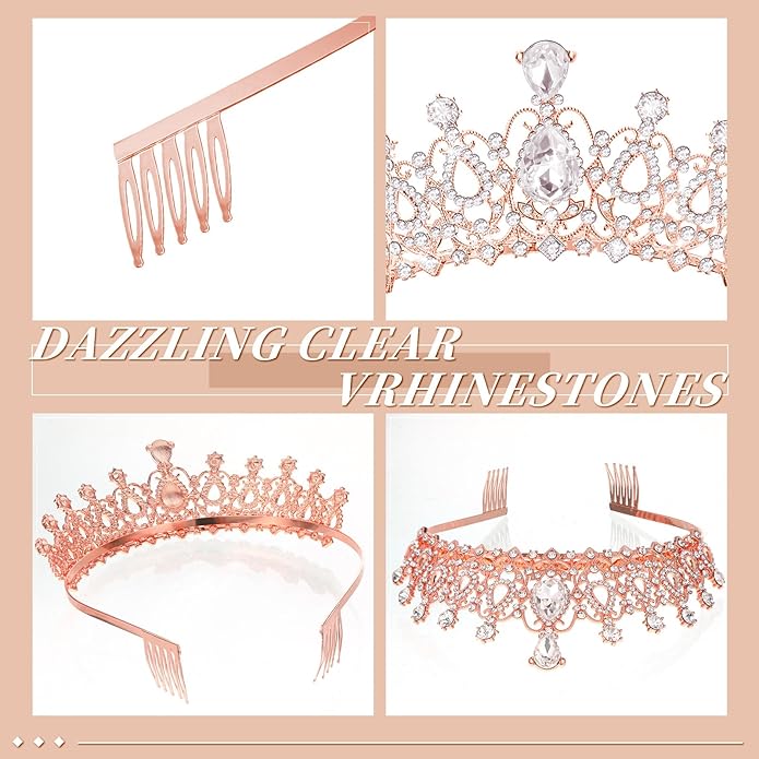 12 Pcs Crystal Tiara and Princess Crown with Comb Crown Rhinestone Women Girls Tiara Headpiece Queen Hair Accessories for Birthday Party Wedding Prom Halloween Cosplay Costume