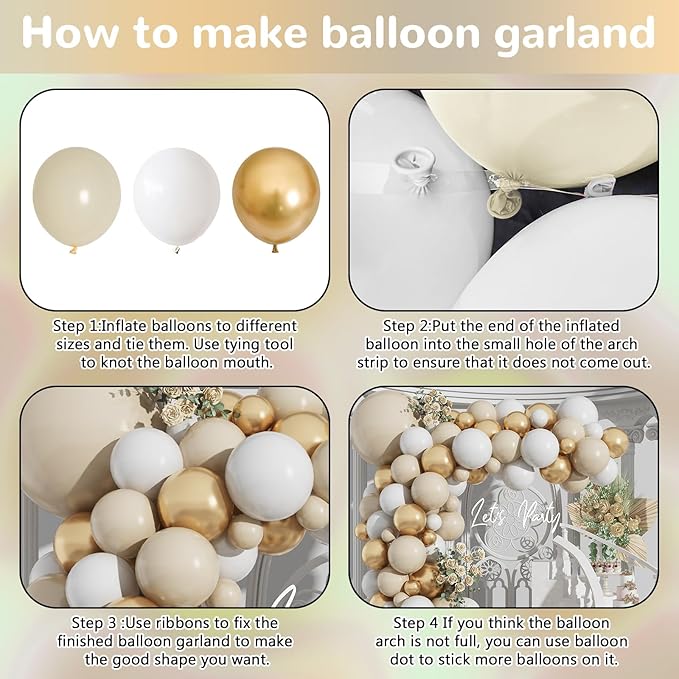 White and Gold Balloon Arch Kit Nude White Beige Balloon Garland With Metallic Gold Party Helium Balloons Neutral Cream Balloon for Boho Wedding Baby Shower Bridal Engagement Birthday Decor