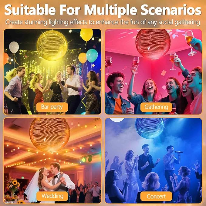 16 Inch Silver Disco Ball LED Light,Silver Glass Mirror Ball Light for Party,Christmas Decorations,USB Powered Mirror Disco Ball for Nightclub,Bar,Wedding,DJ Party Lighting(16inch)