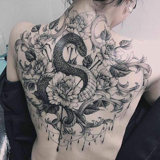 Large Temporary Tattoos Women Temporary Neck Tattoos Temporary Realistic Flower Chest Tattoo for Adults (Temporary Tattoos Sticker 25)