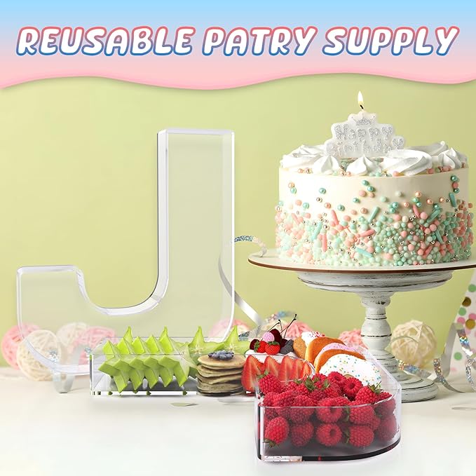 11" Acrylic Letter Charcuterie Box, Reusable Fillable Alphabet Number Shaped Form Tray for Birthday Anniversaries, Party Decorative Serving Plates Display Candy Cake (J)