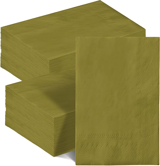 qiqee Olive Green Paper Napkins 13 * 16inch Guest Paper Disposable Towels Napkin Paper Hand Towels for Wedding, Dinner, Birthday Party, Dessert Cocktail ＆ Kitchen Napkins（ 120 Count）