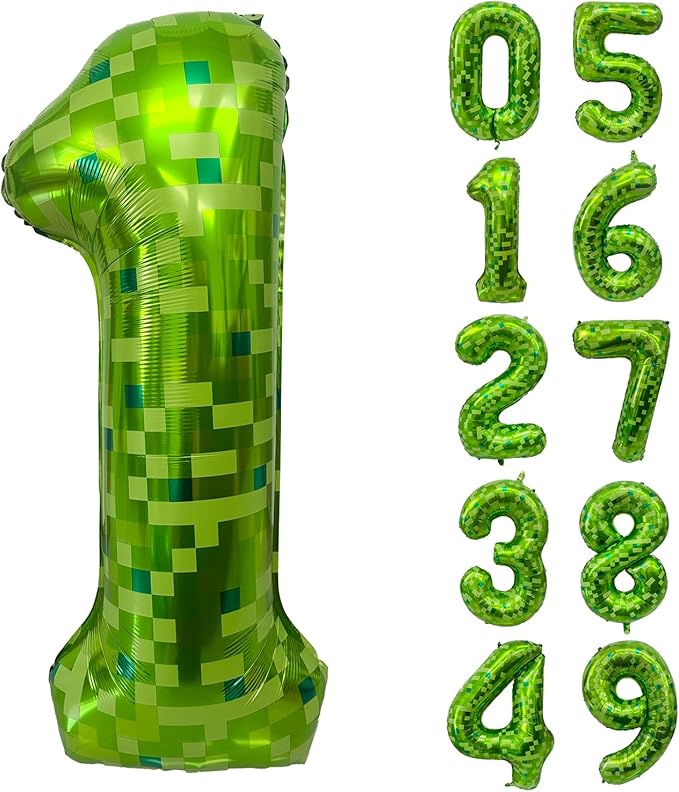 Green Number Balloons, Gaint Green Pixel Number 1 Balloon 40 Inch Dark green 1 Balloon for Boys Girls Kids 1st Birthday Party Decoration