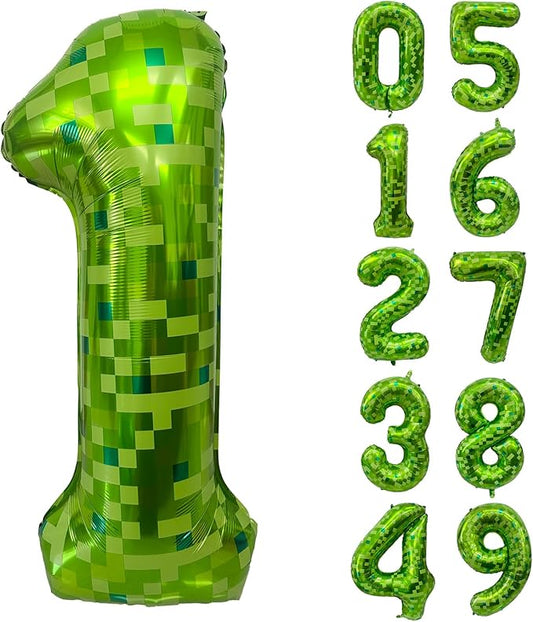 Green Number Balloons, Gaint Green Pixel Number 1 Balloon 40 Inch Dark green 1 Balloon for Boys Girls Kids 1st Birthday Party Decoration