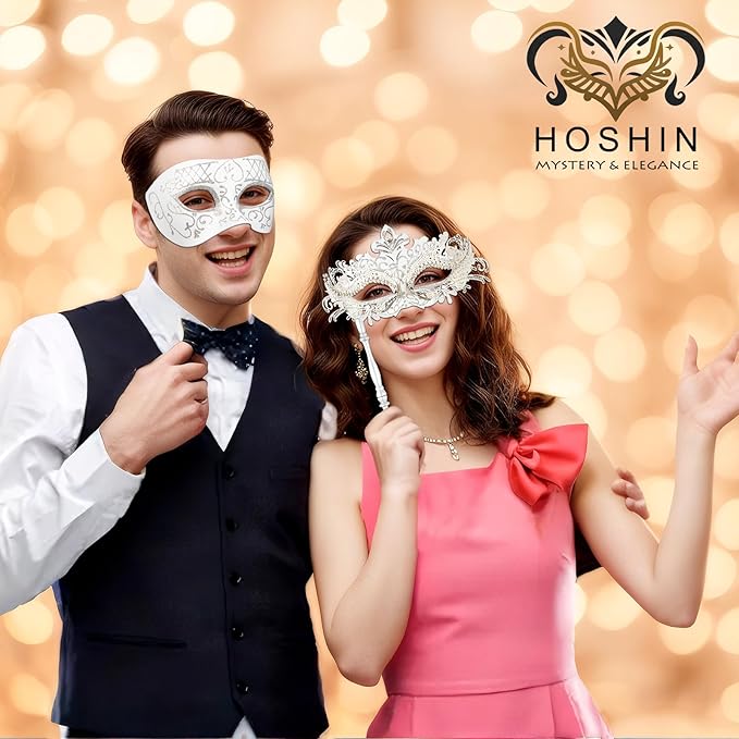 Hoshin Masquerade Mask for Couple, Mardi Gras Deecorations Venetian Masks with Stick for Womens