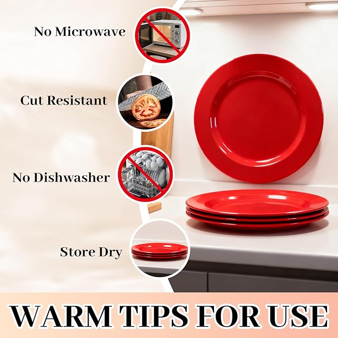 MENDENG 50PCS Red Plastic Plates for Party, 25x10.25 Dinner Plates & 25x7.5 Dessert Plates, Heavy Duty Disposable Plastic Plates for Party Birthday Christmas New Year
