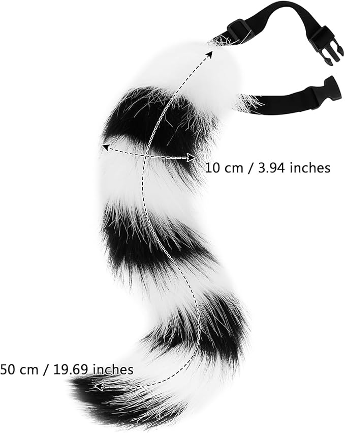 Animal Cat Wolf Fox Dog Faux Fur Tail for Halloween Party Cosplay Costume Accessories Whiteblack