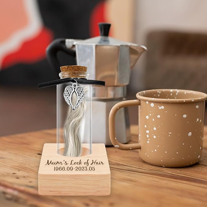 Personalized Loss of Loved One Photo Frame Memorial，Custom lock of Hair Keepsake Jar,Remembrance，Bereavement,Sympathy Gift for Lost Mom, Dad， Friends, Sisters, Grandparents (Style 1)