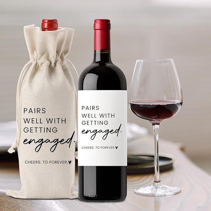 FBCCZEY Engagement Gifts for Women Bride Engagement Gifts for Couples Boyfriend Girlfriend Fiance Future Mrs Newlywed Engaged Wedding Bridal Shower Wedding Party Wine Bag Gift Set with Wine Label