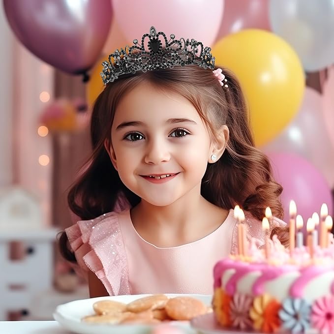 Schmoopy Tiara Crown for Women, Crystal Tiara for Bridal Prom Queen Birthday Birthday Party (A-Black)