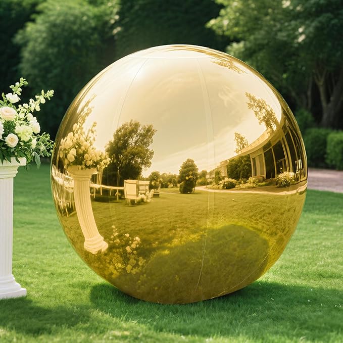 Inflatable Mirror Ball,Reusable Mirror Ball Large Event Decoration PVC Disco Ball for Party, Concerts, Stage, Wedding Decorations - No Pump Included (Gold, 1pcs：0.6m)