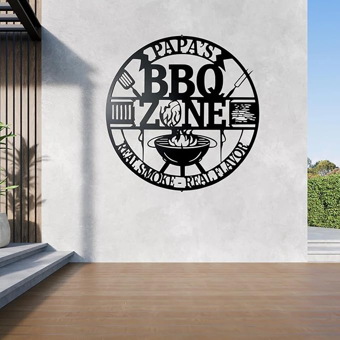 Custom BBQ Metal Sign, Personalized Grill Zone Wall Art for Dad, Grandpa, Husband, Outdoor Kitchen & Backyard Barbecue Decor, Unique Housewarming Gift, Patio Sign, Man Cave BBQ Wall Decoration