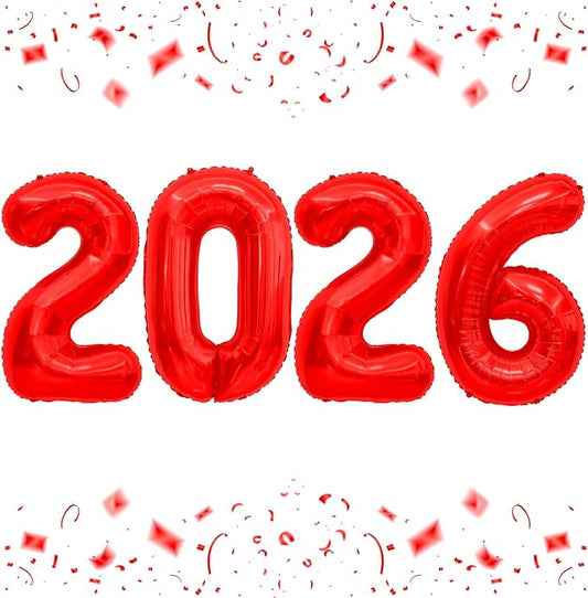 2026 Balloons, 40 Inch 2026 Number Balloons Red 2026 Balloon Large Foil New Year Balloon Numbers 2026 Mylar Baloons for Birthday Christmas Graduation New Years Eve Party Supplies Decorations