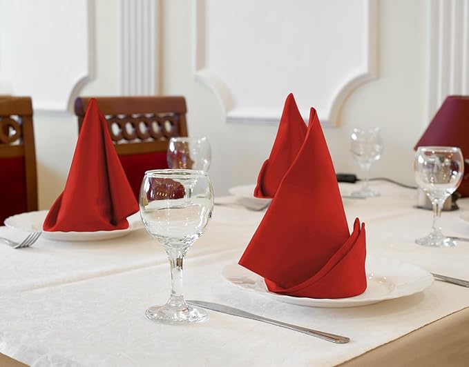 Utopia Kitchen Red Cloth Napkins [12 Pack, 20x20 Inch] Absorbent Cotton Blend Washable and Reusable for Dinner, Restaurant, Lunch, Wedding and Hotel