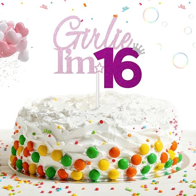 Girlie I'm 16 Cake Topper, 16th Birthday Decorations for Girl, Glitter Funny 16th Birthday Cake Topper, Girlie 16 Year Old Birthday Party Decoration Supplies