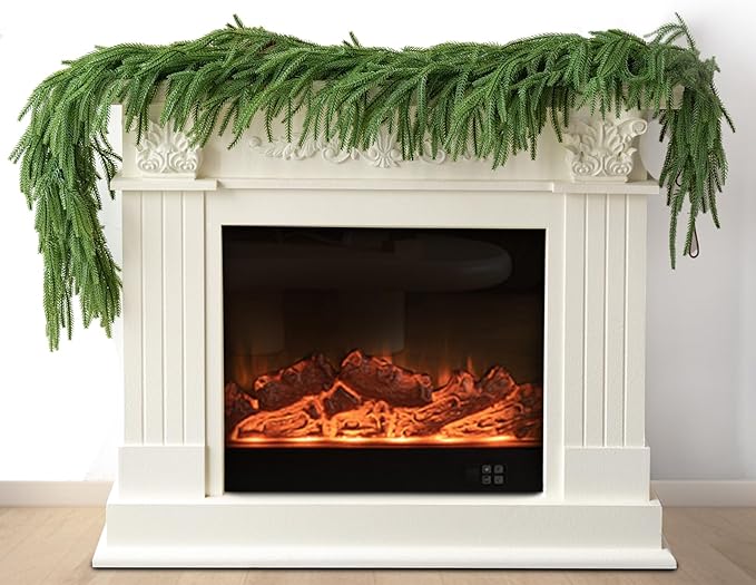 6Ft 2Pcs Artificial Norfolk Pine Garland Realistic Green Faux Greenery Garland for Christmas Table, Fireplace, Mantle, Window, Stairs, Indoor, Outdoor Holiday Decor