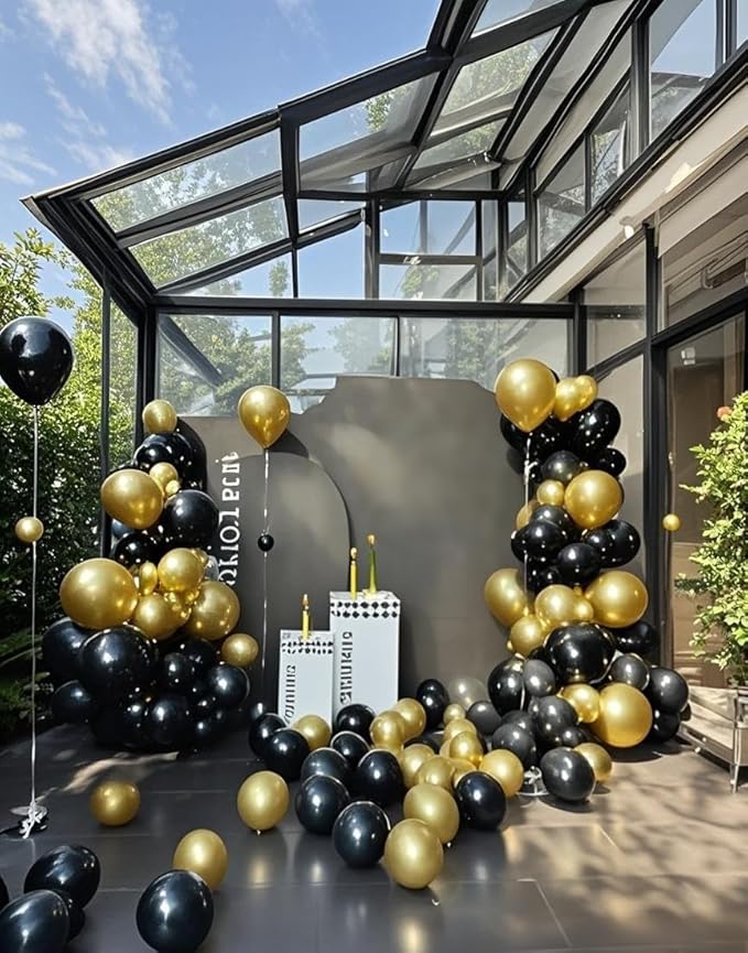 Metallic Gold Balloons 145pcs Different Sizes 5in 10in 12in 18in Chrome Gold Shiny Round Latex Balloon Helium Arch Kit Garland for Wedding Baby Shower Birthday Party Decor