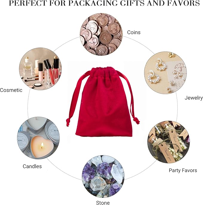 QIANF 12pcs Red Velvet Drawstring Bags 4x6 inches Velvet Cloth Small Gift Bags Jewelry Pouches for Storage Wedding Party Favor Christmas