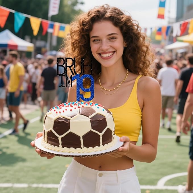 Bruh I'm 19 Cake Topper - Bro I'm 19, Happy Sweet 19 Ornament for Boys' 19th Birthday Party Supplies (blue 19)