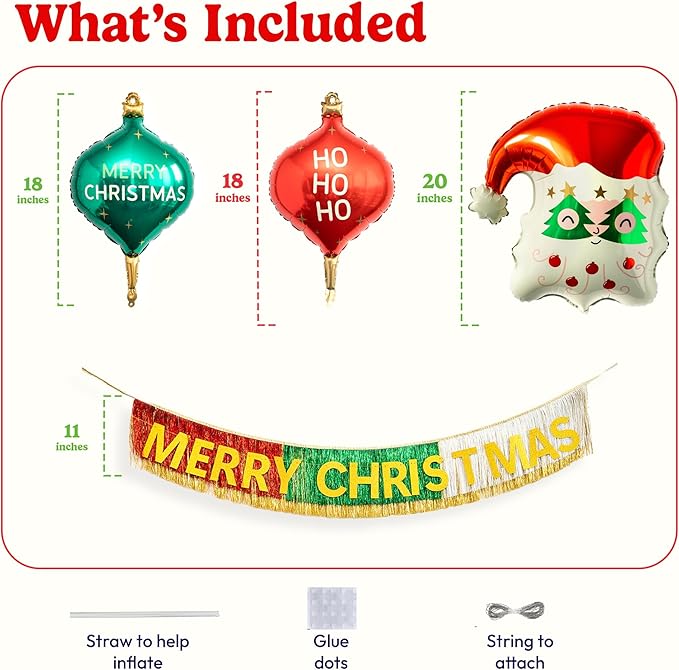 HOUSE OF PARTY Christmas Decorations Indoor | Christmas Santa Ornament Balloons | Xmas Indoor Hanging for Home Office Party Decor Indoor Outdoor
