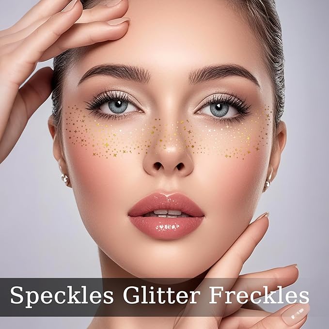 24 Sheets Gold and Silver Face Glitter Freckles Face Tattoo, Sparkle Speckles Patches Waterproof Temporary Tattoo, Glitter Fake Freckles Face Makeup Patches For Women Girls Festival Party Face Decor