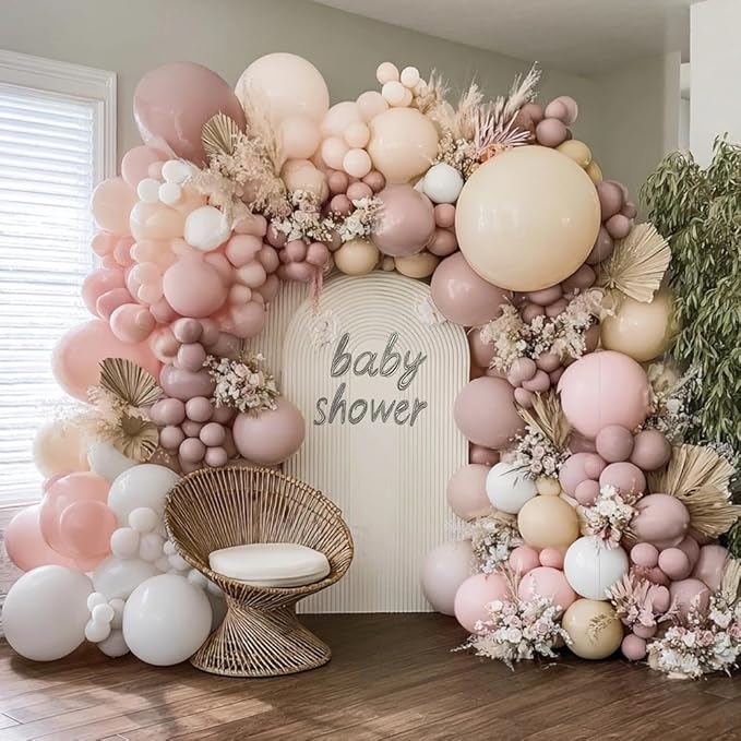 Dusty Pink White Balloon Garland Double Stuffed Baby Pink Nude Beige Balloons Cream Balloon Arch Kit for Boho Baby Shower Birthday Bridal Shower Wedding Engagement Party Decorations