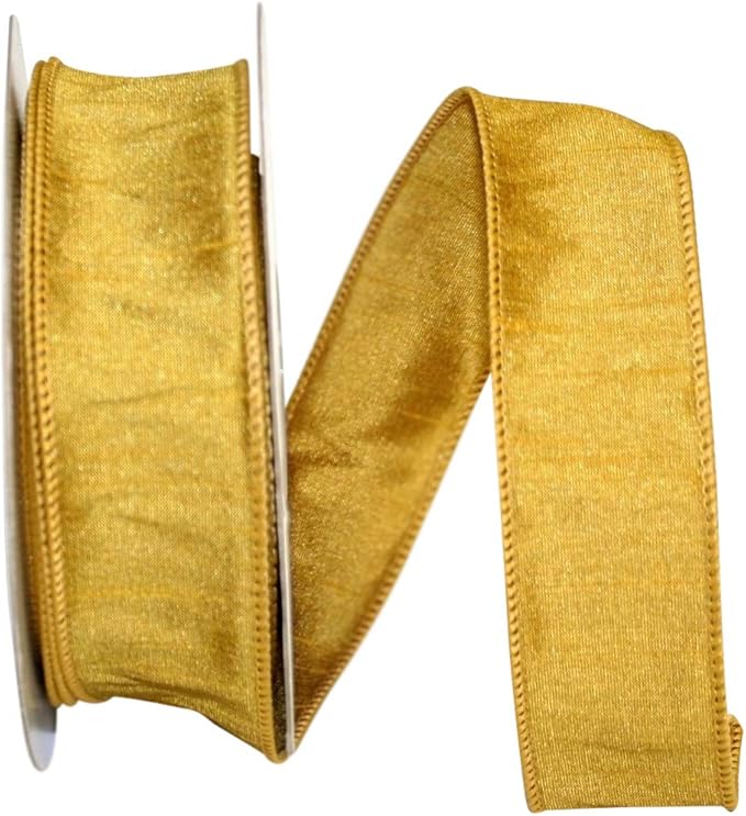 Reliant Ribbon 92975W-035-09H Dupioni Supreme Wired Edge Ribbon, 1-1/2 Inch X 20 Yards, Gold