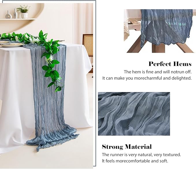 6 Pack 10 Ft Cheesecloth Table Runner Dusty Blue Gauze Long Table Runners Boho Gauze Cheese Cloth Table Runner Rustic Sheer Runner for Wedding Party Table Decor ( 35 x 120 Inch )