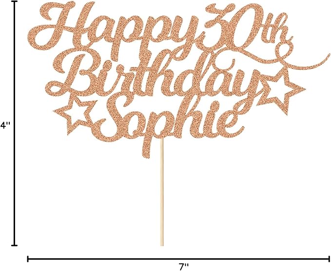 Personalized Happy Birthday Cake Topper Customized with Any Age Name Party Cake Decoration 16 18 21 40 60 Double Sided Glitter Card Rose Gold