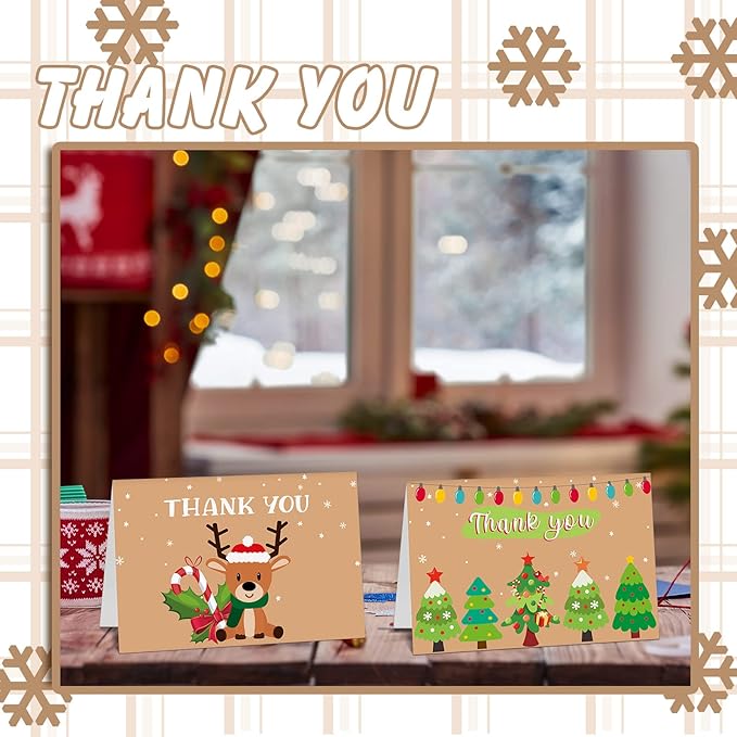 24Set Christmas Thank You Card with Envelopes and Stickers Xmas Greeting Cards Gift Box Santa Christmas Tree Thank You Christmas Cards with Envelope Holiday Thank You Card for Xmas Holiday (Cute)