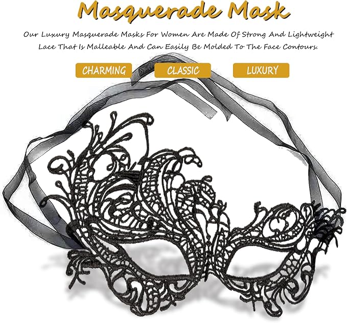 Masquerade Mask for Women Lace Masks for Venetian Party Costume Halloween Carnival