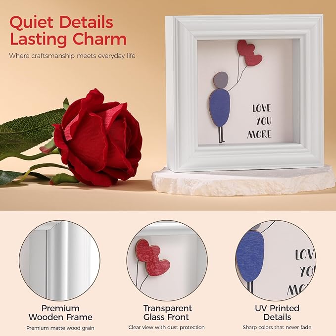 LukieJac Valentine's Day Gifts Shadow Box Frame - I Love You Gifts Decoration for Girlfriend, Her, Wife for Birthday, Anniversary, Christmas