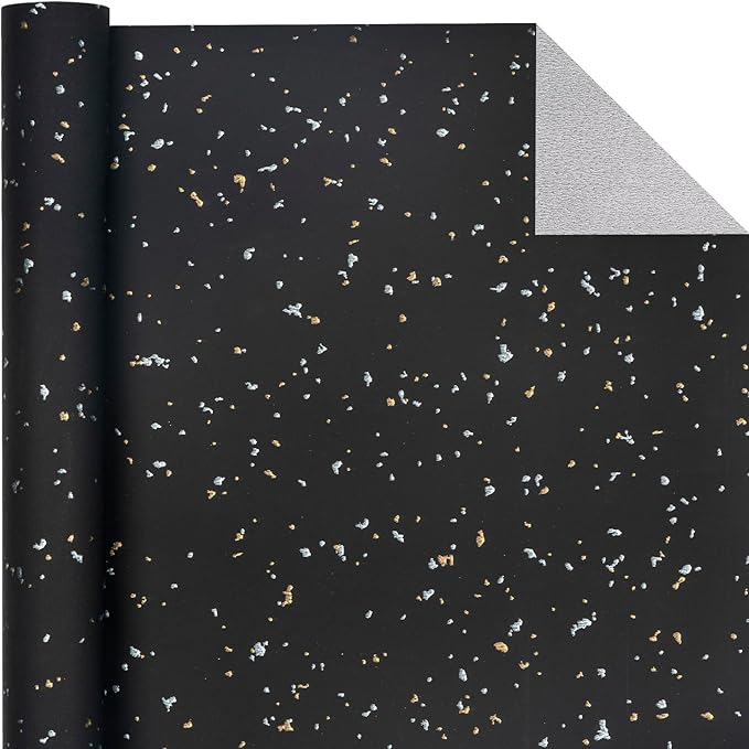 WRAPAHOLIC 30 Inch Jumbo Black Wrapping Paper Roll - 30 Inch x 16.5 Feet - Black Gold Design with Silky Touch Perfect for Birthday, Holiday, Wedding, Baby Shower