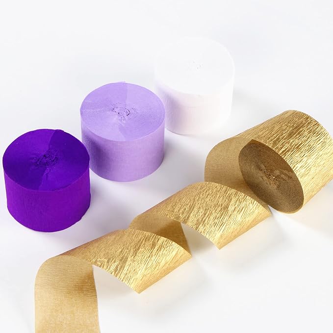 Purple-Gold Party Decorations Crepe-Paper Streamers - 8 Rolls White Purple Lavender Graduation Steamer Woman Birthday Wedding Bridal Shower Paper Garland Mothers Decor Panduola