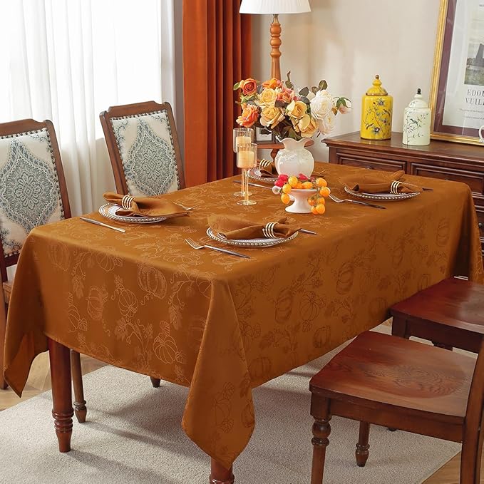 SASTYBALE Thanksgiving Cloth Napkins Washable Jacquard Napkins with Pumpkins and Vines Design Set of 4 Pieces Napkins for Fall Autumn, Harvest Holidays Party (20 x 20 Inch, Brown)