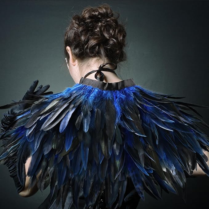 Gothic Natural Feather Shrug Feather Shawl Wrap Cape Victorian Collar for Halloween Cosplay Party Costume Accessories