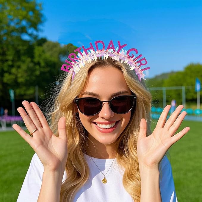 Jaciya Birthday Girl Glitter Headband for Women Girls Sparkling Purple Party Hair Accessories with Confetti Tinsel