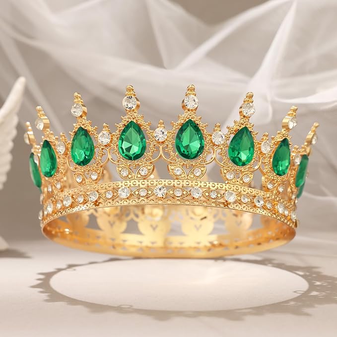Green Crown for Women Crystal Tiara and Queen Crown for Girl Wedding Headband for Bride Hair Accessories for Costume Birthday Party Cake Decoration Prom