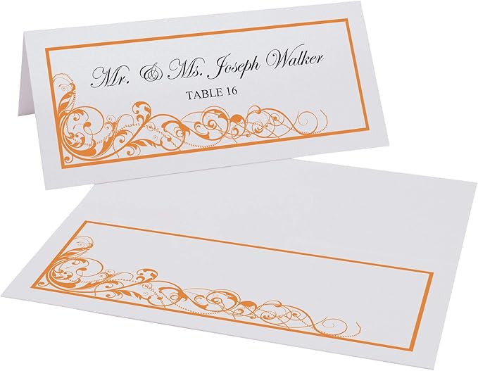 Scribble Vintage Swirl Place Cards, Orange (Choose Color), Set of 25, Pre-cut and Scored - Wedding, Party, Dinner, and Special Events - Made in the USA