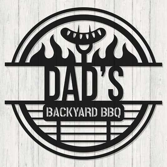 BBQ Grill Master Metal Sign - Custom Backyard Bar Name Decor - Outdoor Kitchen Hanging Accessories - Personalized Gift for Dad, Grandpa, Husband