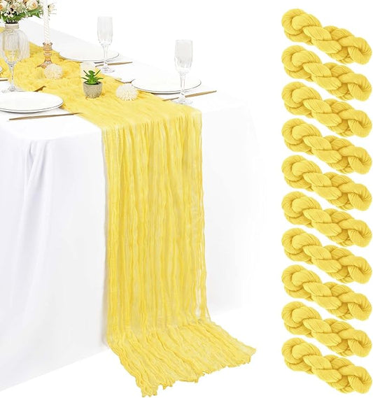 10 Packs Cheesecloth Table Baby Yellow, 10Ft x 35" Light Yellow Rustic Gauze Boho Wedding Table Runner Decoration, Wedding Table Decor Table Cloth for Wedding Party Bridal Shower Table