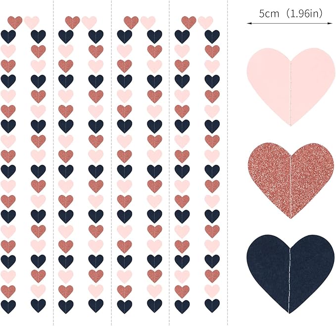 Navy-Blue Pink Rose-Gold Mothers-Day Garland - 52Ft Gender Reveal Party Decorations Streamers Banner,Valentines Bachelorette Bridal Shower Engagement Wedding Heart Hanging Bunting Lasting Surprise