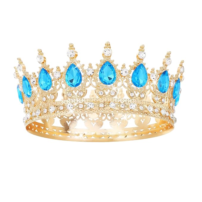 Blue Crown for Women Crystal Tiara and Queen Crown for Girl Wedding Headband for Bride Hair Accessories for Costume Birthday Party Cake Decoration Prom
