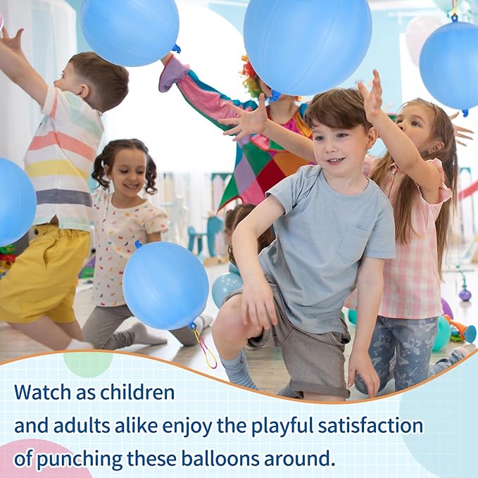 24 Pcs Blue Punch Balloons Bounce with Rubber Band Handle Punching Balloon Heavy Duty for Birthday party favors, Kids (Blue)