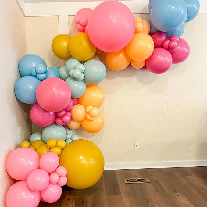 Pink and Yellow Balloons, 12 Inch Retro Blush Yellow Balloons, Dusty Pink Maca Orange Latex Balloon for Girls Boho Daisy Groovy Fall Birthday Bridal Shower Wedding Engagement Thanksgiving Party Decor